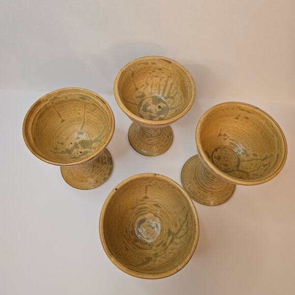 4 Goblets Lakewood Pottery Siler City, NC Vintage Footed Cup Tan Hand Made - Picture 2 of 10